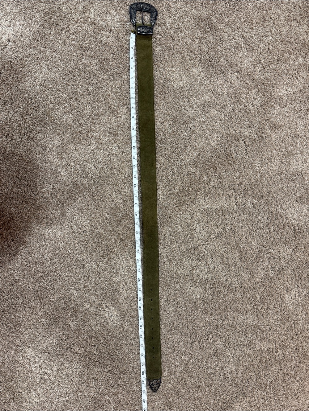 Free People Olive Green Suede Western Belt Silver Engraved Buckle S/M - Picture 4 of 6